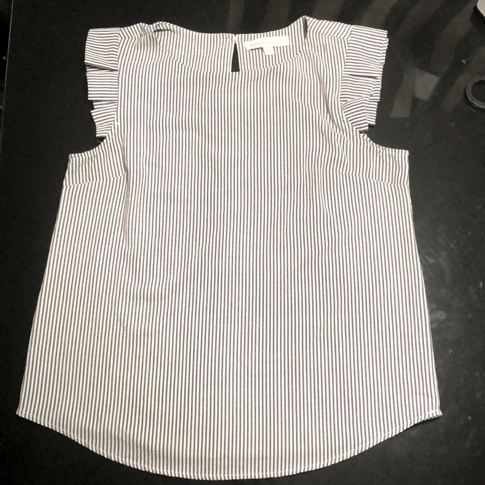 Monteau Los Angeles Blue White Striped Shirt Ruffle Sleeves Size Small